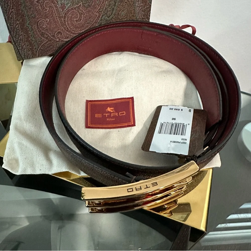 NWT ETRO Mixed-Media Belt With Golden Hardware - Size: 90cm/36in (L) (8/10)